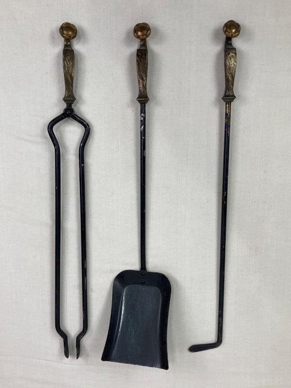 Wrought Iron and Brass Fireplace Tools - 8