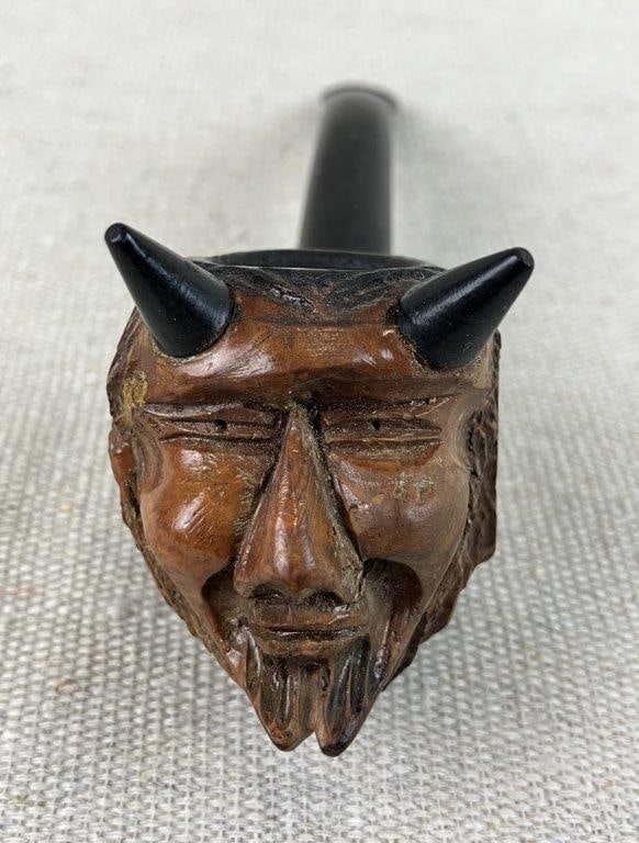 Briar Carved Devil Head Figural Pipe - 4