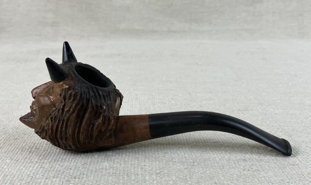 Briar Carved Devil Head Figural Pipe - 5