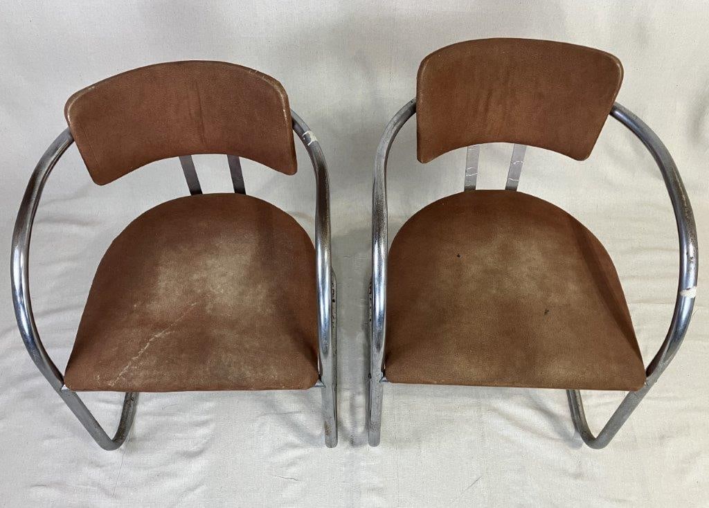 Pair of Mid Century Modern Chrome Cantilever Chairs - 2