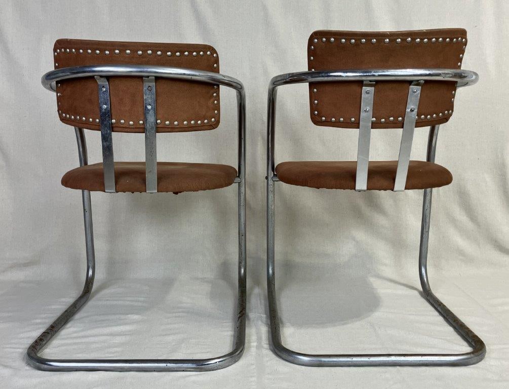 Pair of Mid Century Modern Chrome Cantilever Chairs - 8