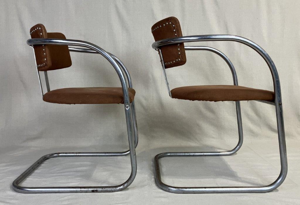 Pair of Mid Century Modern Chrome Cantilever Chairs - 9