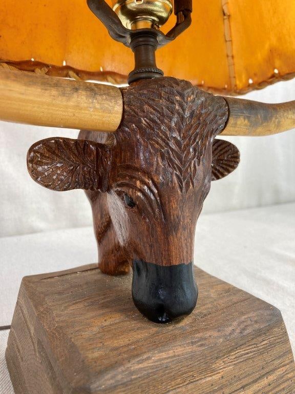 Carved Folk Art Bull Lamp - 3