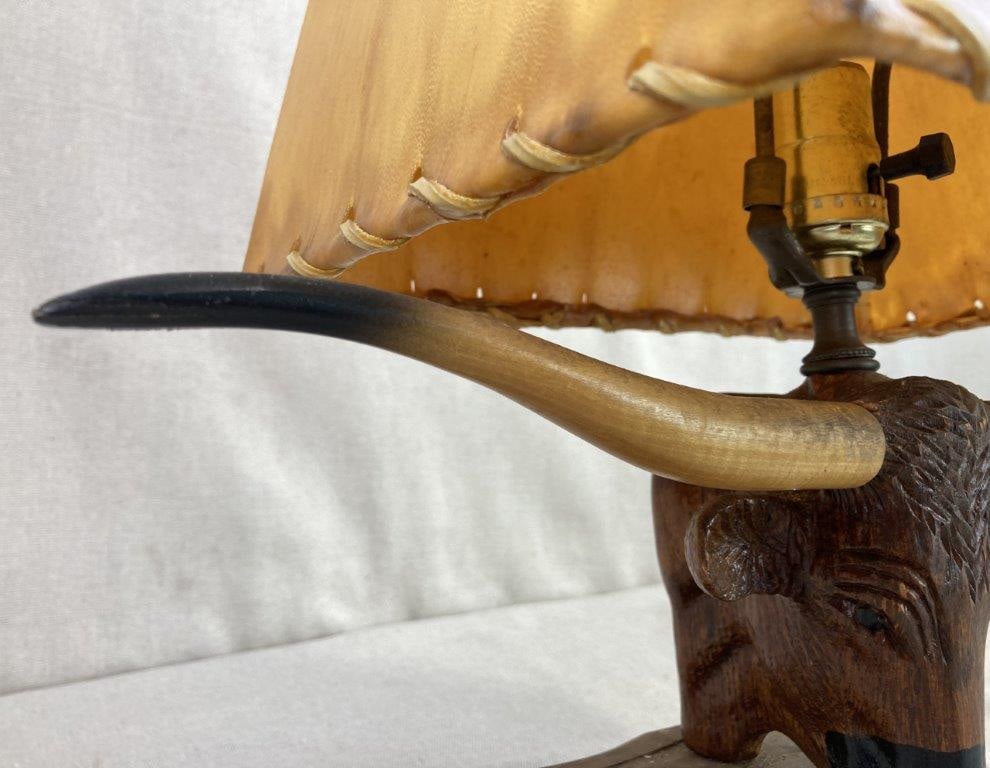 Carved Folk Art Bull Lamp - 4
