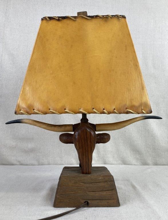 Carved Folk Art Bull Lamp - 6