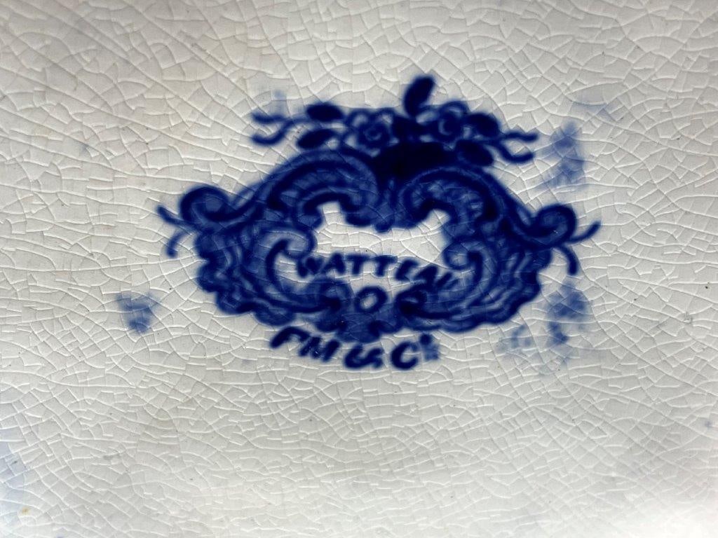 Flow Blue Teapot in Watteau Pattern - 12