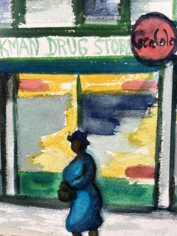 Folk Art Black Americana Street Scene Watercolor Painting - 3