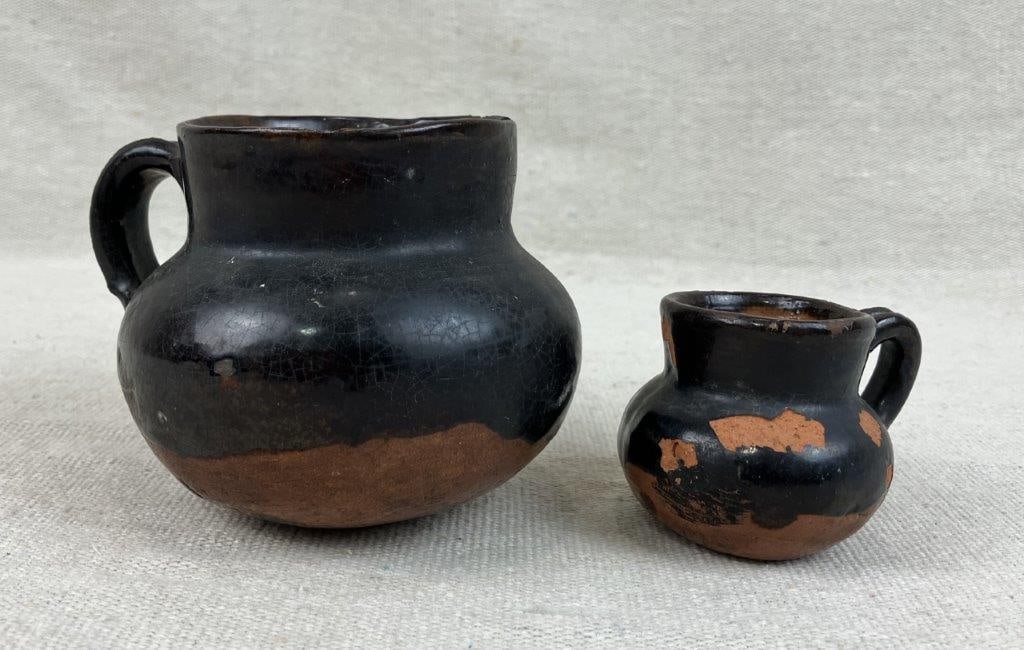 Two Miniature Mexican Black Clay Pottery Pitchers - 2
