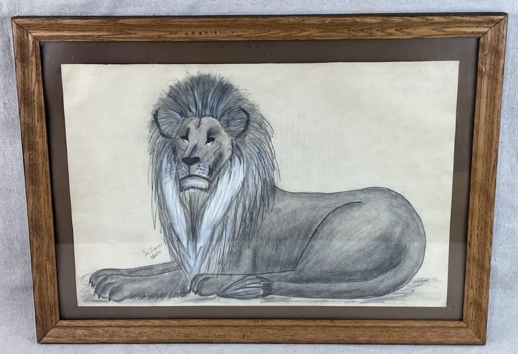 Folk Art Lion Drawing, Mid Century (1 of 6)