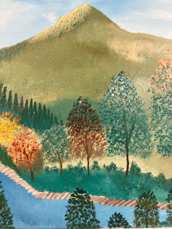 Folk Art Landscape Oil Painting,Mid Century - 2