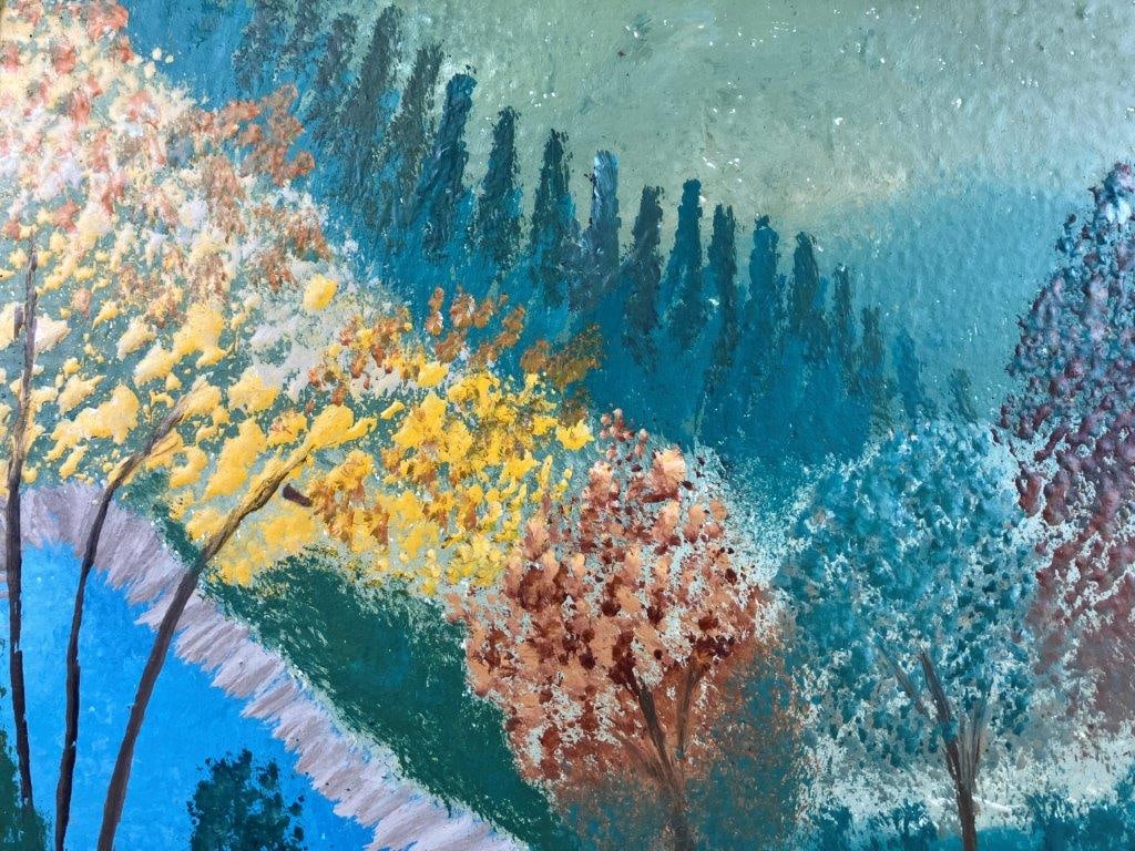 Folk Art Landscape Oil Painting,Mid Century - 3