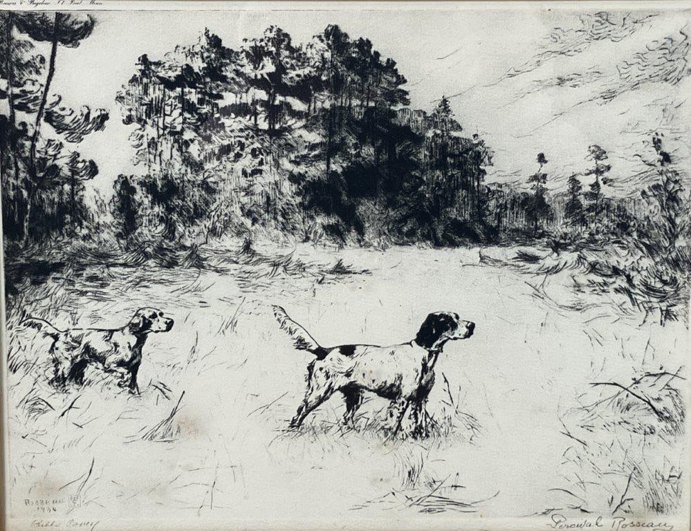 Percival Leonard Rosseau Hunting Dog Etching, Dated 1936 - 2