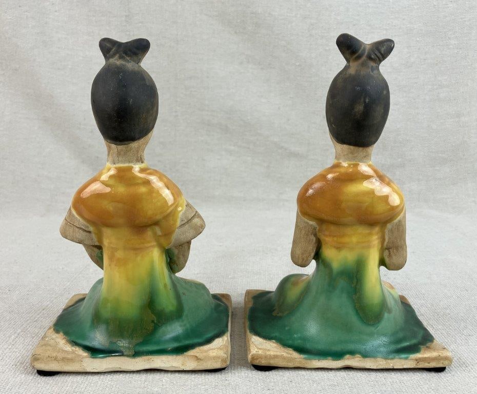 Pair of Chinese Glazed Pottery Seated Figurines - 5