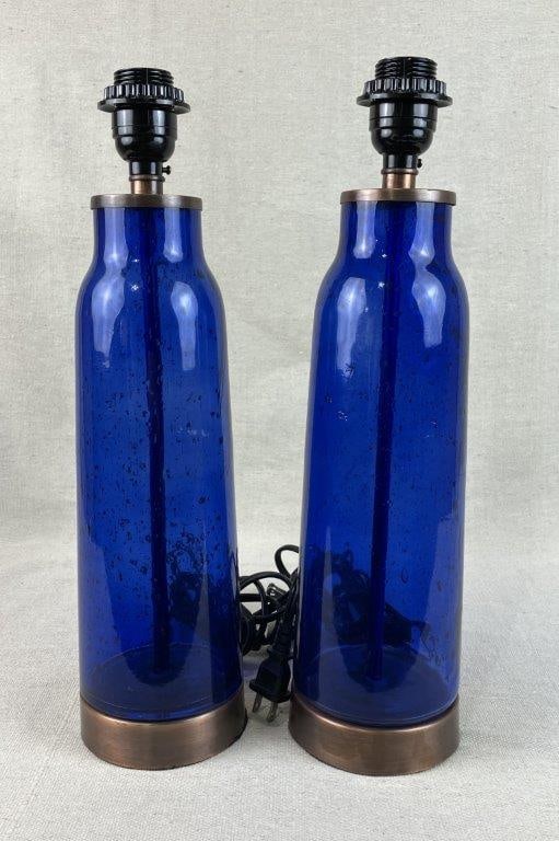 Pair of Cobalt Glass Table Lamps - 4