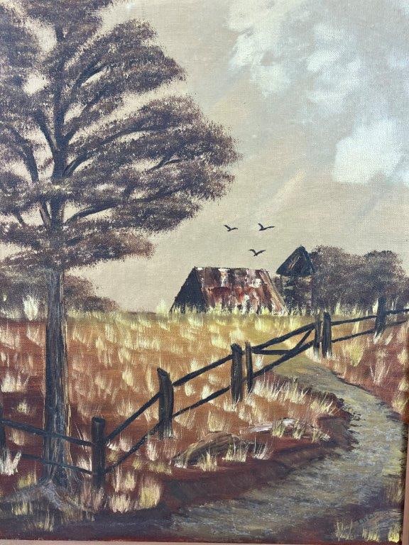 Folk Art Country Landscape Oil Painting - 2