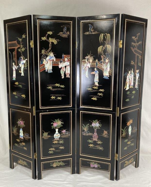 Chinese Black Lacquer Folding Screen (1 of 8)