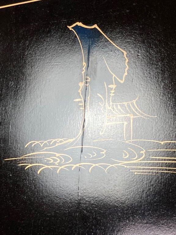 Chinese Black Lacquer Folding Screen - 2