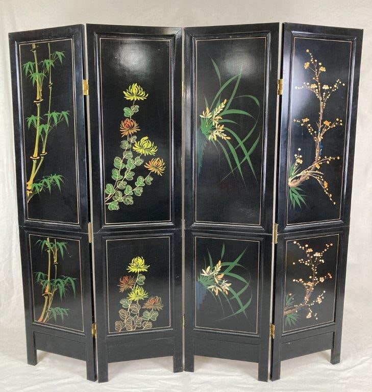 Chinese Black Lacquer Folding Screen - 5