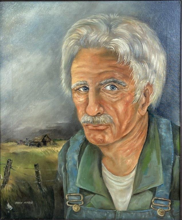 Country Farmer Portrait Oil Painting - 2