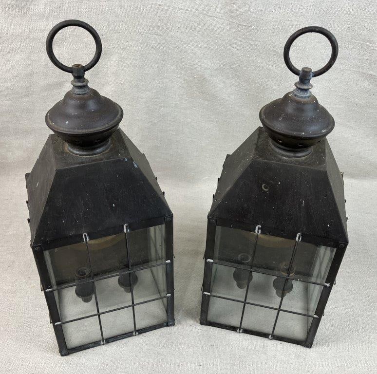 Pair of Brushed Metal Lanterns - 2