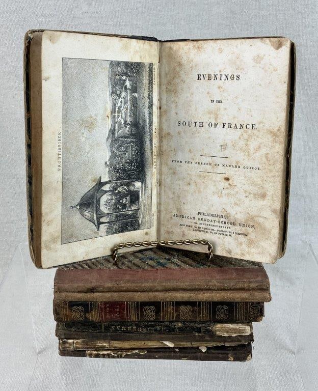 Collection of 19th Century Books: Group of small-format 19th century volumes including Evenings in the South of France, The Thatcherâ€™s Wife, The Fisherman and His Boy, Songs of Judah, The Rescued Boy, and others,