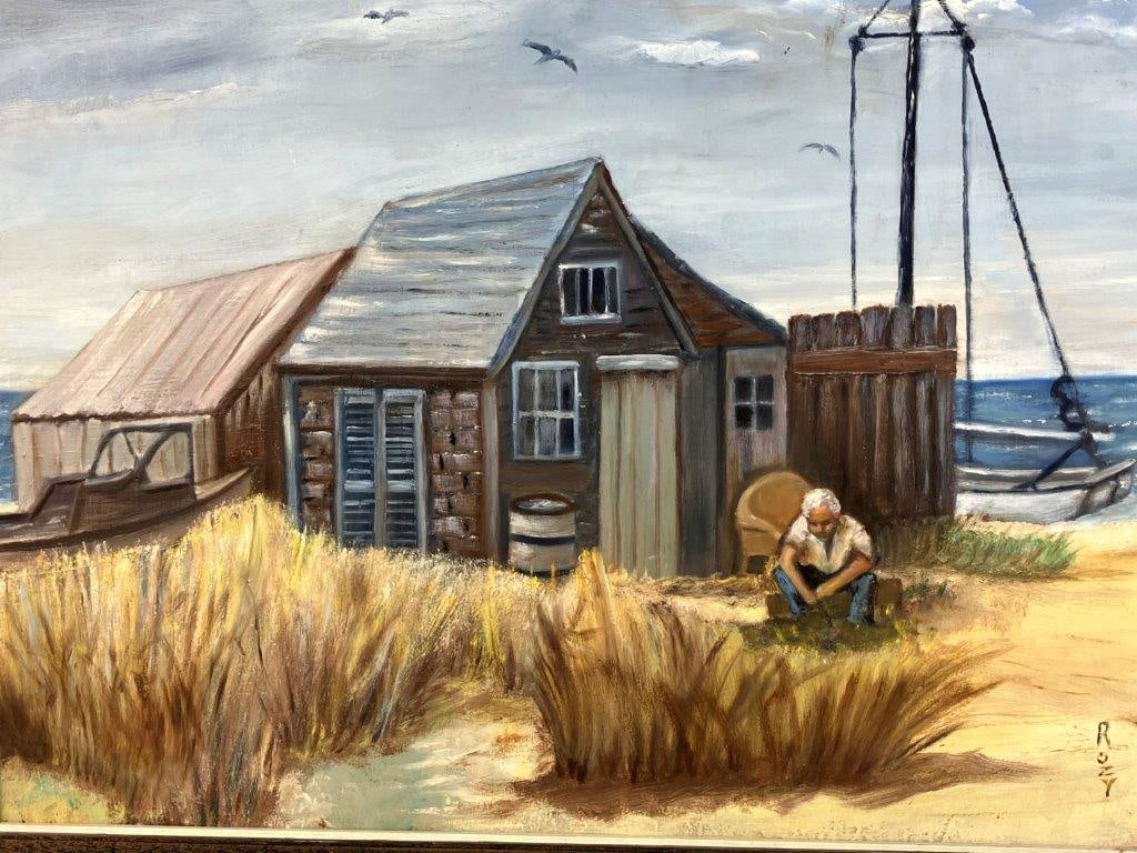 Coastal Beach House and Figure Oil Painting - 2