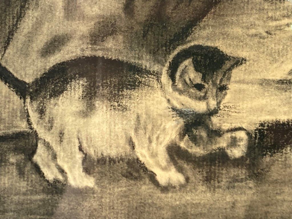19th Century Charcoal Drawing of Kittens - 3