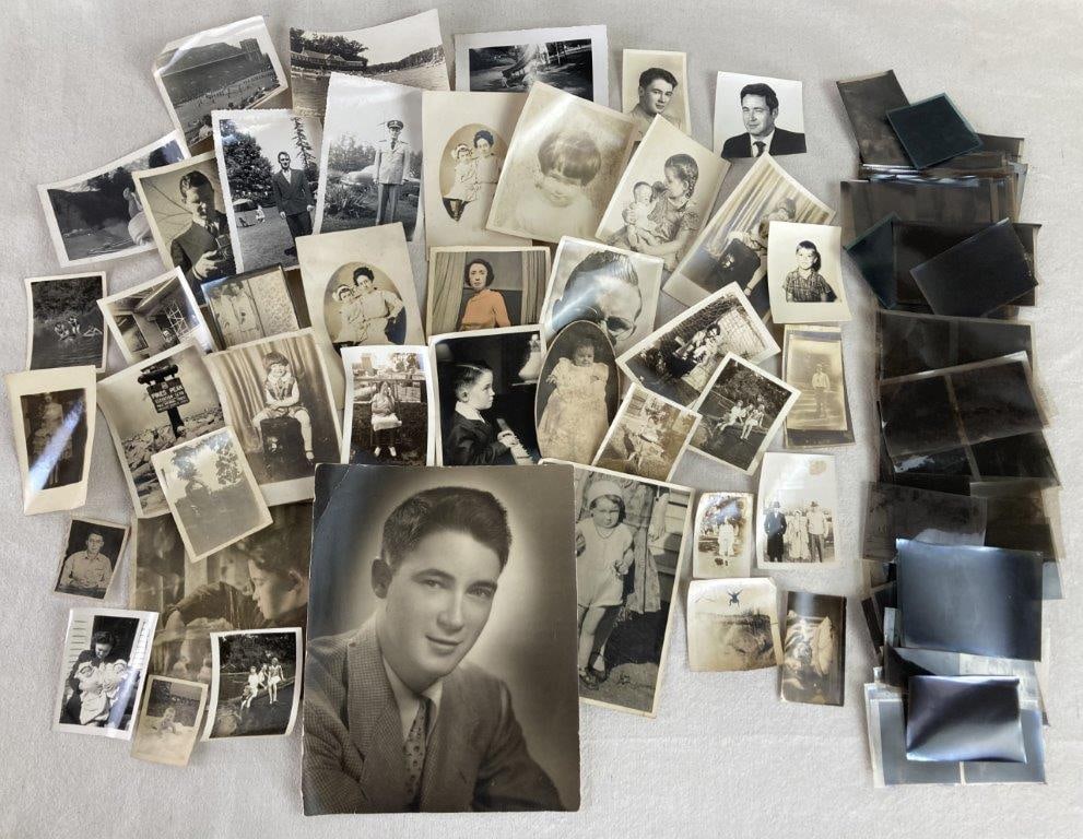 Early 20th Century Family Photographs: A compelling archive of early 20th-century family photography, this collection offers a diverse visual narrative of domestic life and public festivities from a bygone era. The lot features a larger,