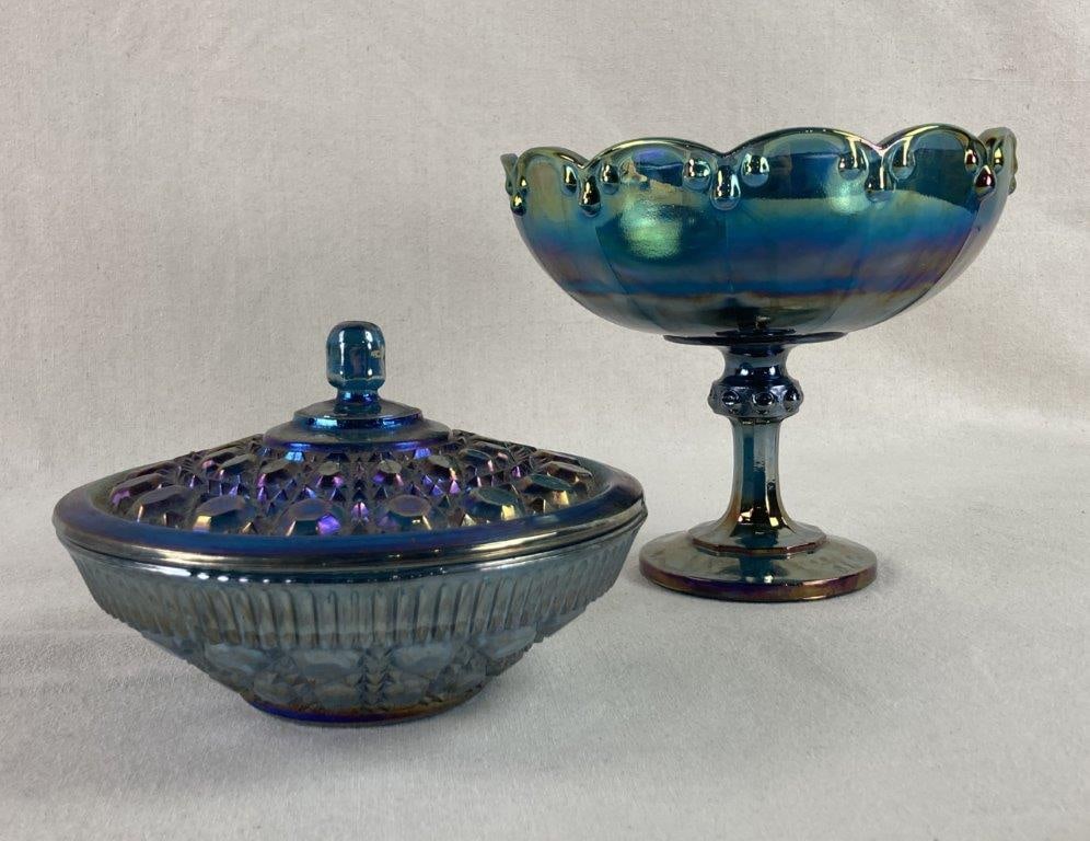 Carnival Glass Compote and Covered Dish (1 of 7)