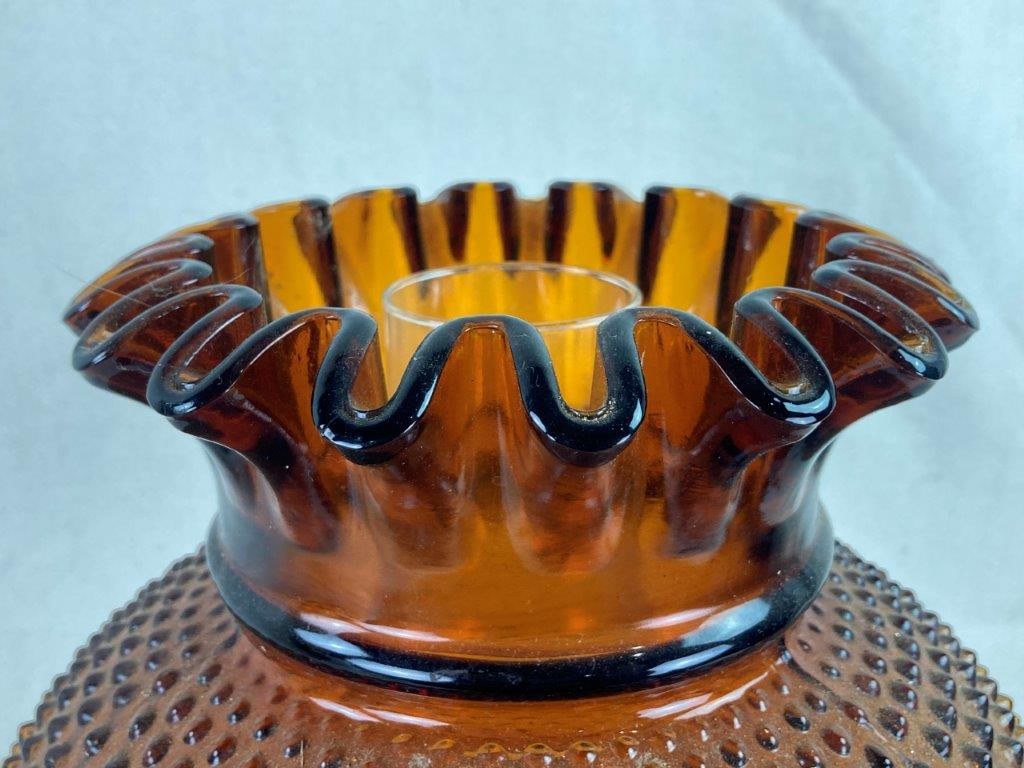 Gone with the Wind Amber Hobnail Glass Hurricane Lamp - 3