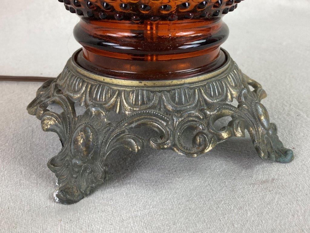 Gone with the Wind Amber Hobnail Glass Hurricane Lamp - 4