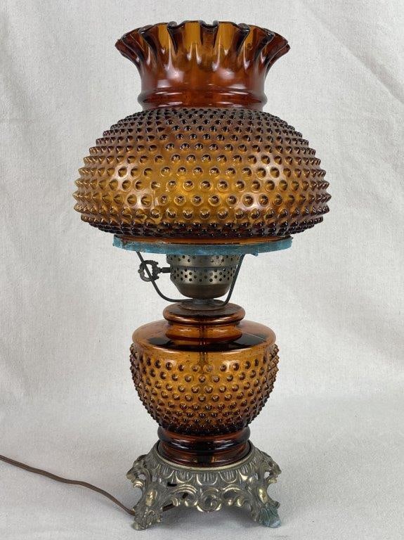 Gone with the Wind Amber Hobnail Glass Hurricane Lamp - 5