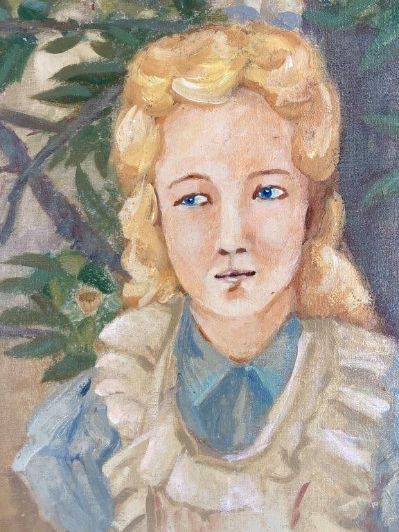 20th Century Portrait of Young Girl, Oil Painting - 3