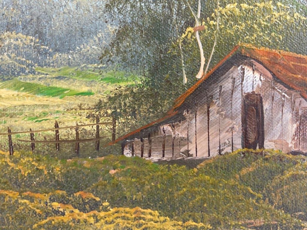 Signed Country Landscape Oil Painting - 3