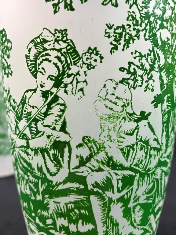 Four Frosted Green Toile Glasses - 3