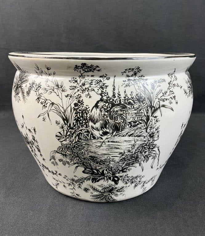 Rooster Design Ceramic Jardinière - 2