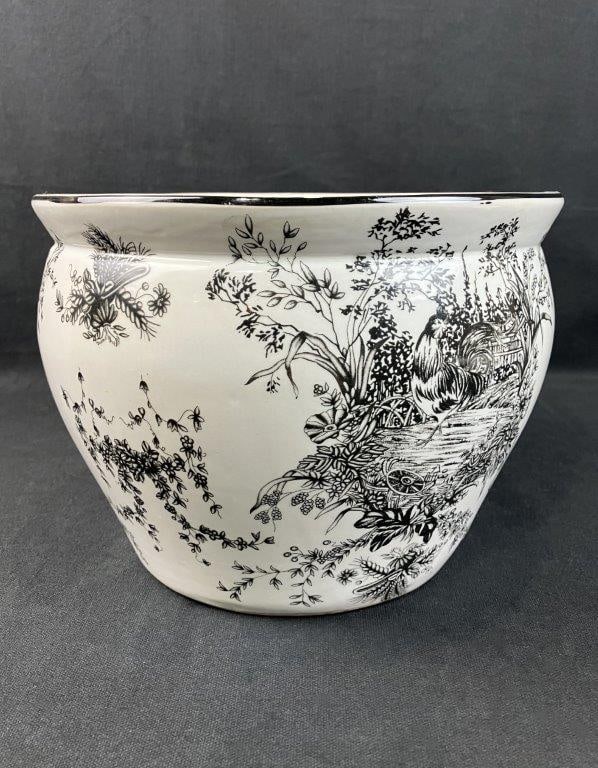 Rooster Design Ceramic Jardinière - 4
