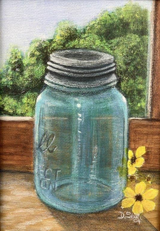 Folk Art Mason Jar Still Life Painting - 2