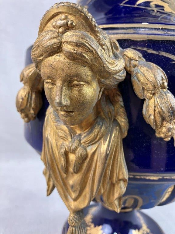 French Louis XVI Gilt and Cobalt Decorated Porcelain Covered Vase - 10
