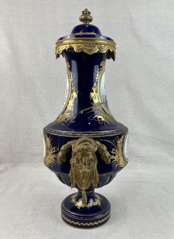 French Louis XVI Gilt and Cobalt Decorated Porcelain Covered Vase - 11