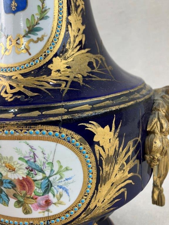 French Louis XVI Gilt and Cobalt Decorated Porcelain Covered Vase - 13
