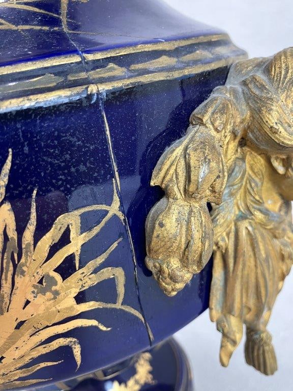French Louis XVI Gilt and Cobalt Decorated Porcelain Covered Vase - 14