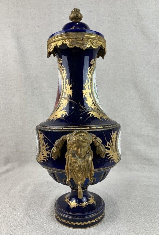 French Louis XVI Gilt and Cobalt Decorated Porcelain Covered Vase - 15