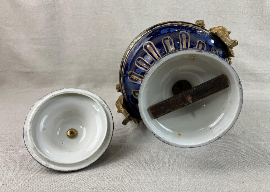 French Louis XVI Gilt and Cobalt Decorated Porcelain Covered Vase - 16