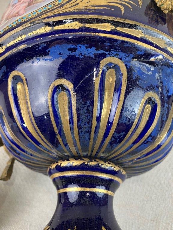French Louis XVI Gilt and Cobalt Decorated Porcelain Covered Vase - 17