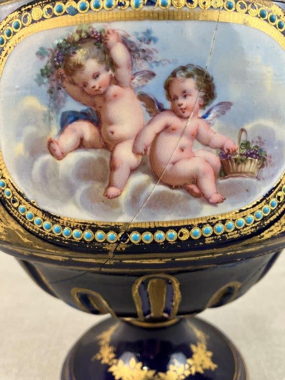 French Louis XVI Gilt and Cobalt Decorated Porcelain Covered Vase - 3