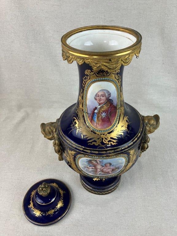 French Louis XVI Gilt and Cobalt Decorated Porcelain Covered Vase - 5