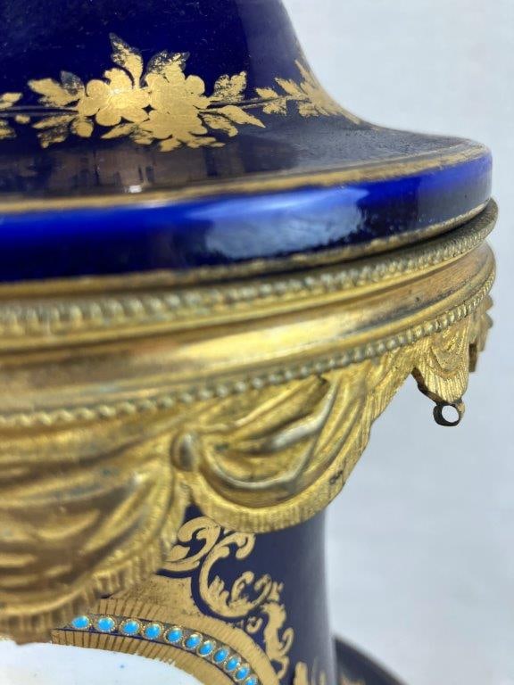 French Louis XVI Gilt and Cobalt Decorated Porcelain Covered Vase - 6