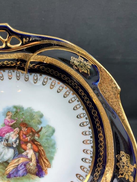 J.L. Menau Gilt Cobalt Painted Porcelain Plate, Germany - 3
