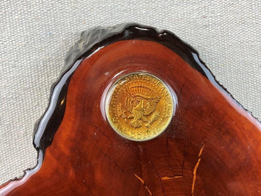 Mid Century Modern Tree Slice and Coin Wall Clock - 3